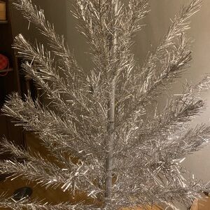 Vintage 6 1/2 ‘ aluminum silver fir style Christmas tree  60s Mcm atomic reteo
